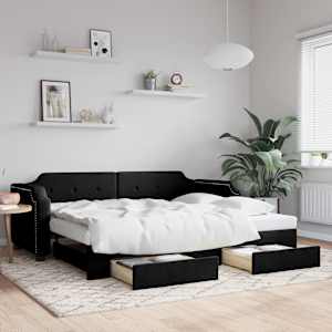 Válenda s přistýlkou a zásuvkami černá 90 x 190 cm textil - obrázek 1