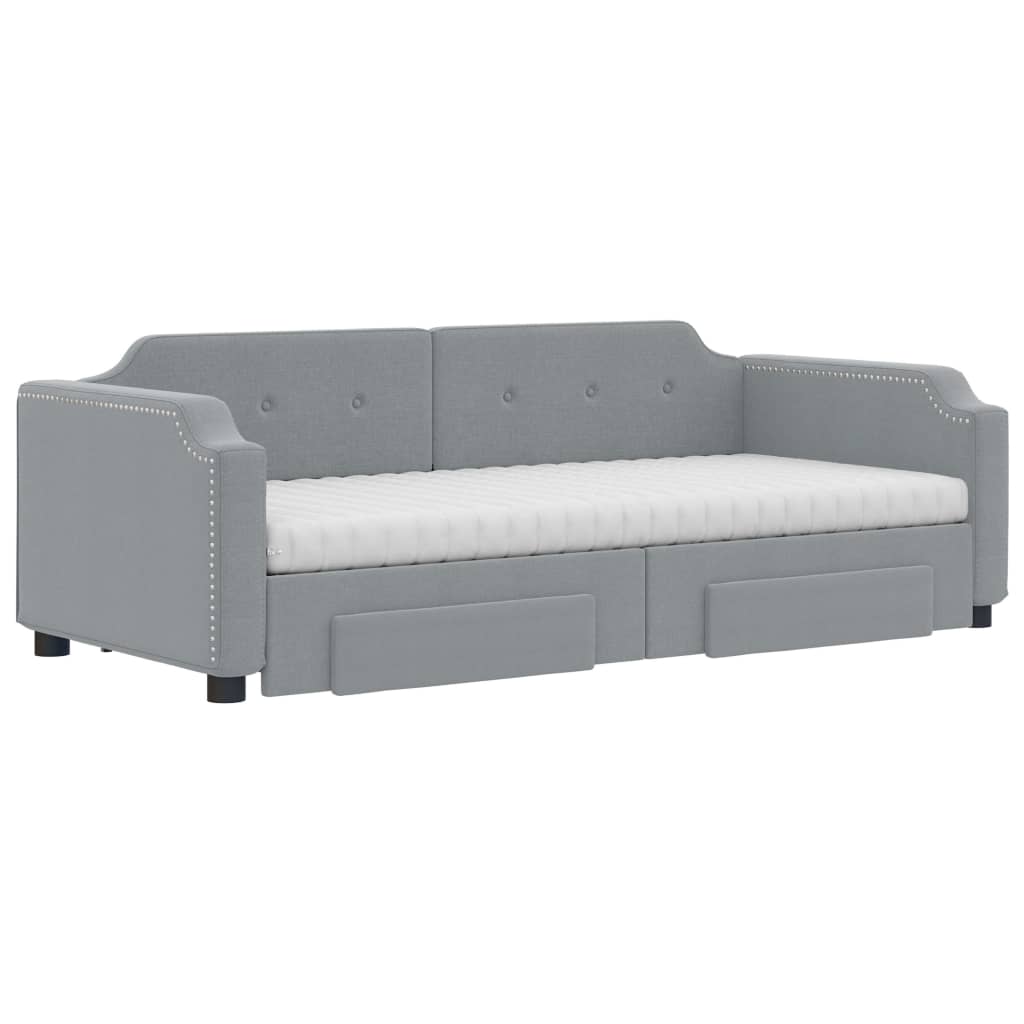 vidaXL Slaapbank met onderschuifbed en lades 80x200 cm stof lichtgrijs grijs, foto 2