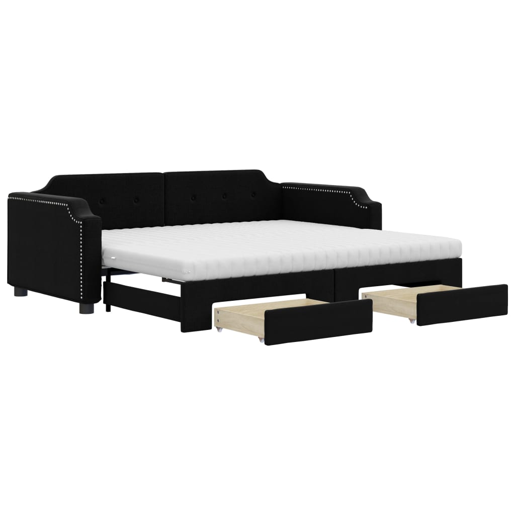 vidaXL Slaapbank met onderschuifbed en lades 80x200 cm stof zwart, foto 3