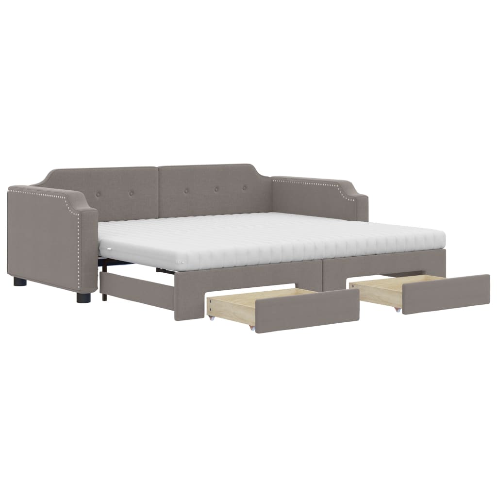 vidaXL Slaapbank met onderschuifbed en lades 80x200 cm stof taupe, foto 3