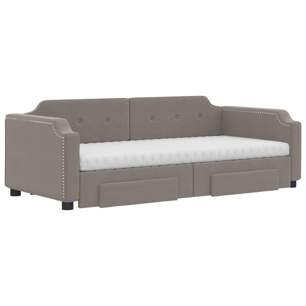 vidaXL Slaapbank met onderschuifbed en lades 80x200 cm stof taupe afbeelding