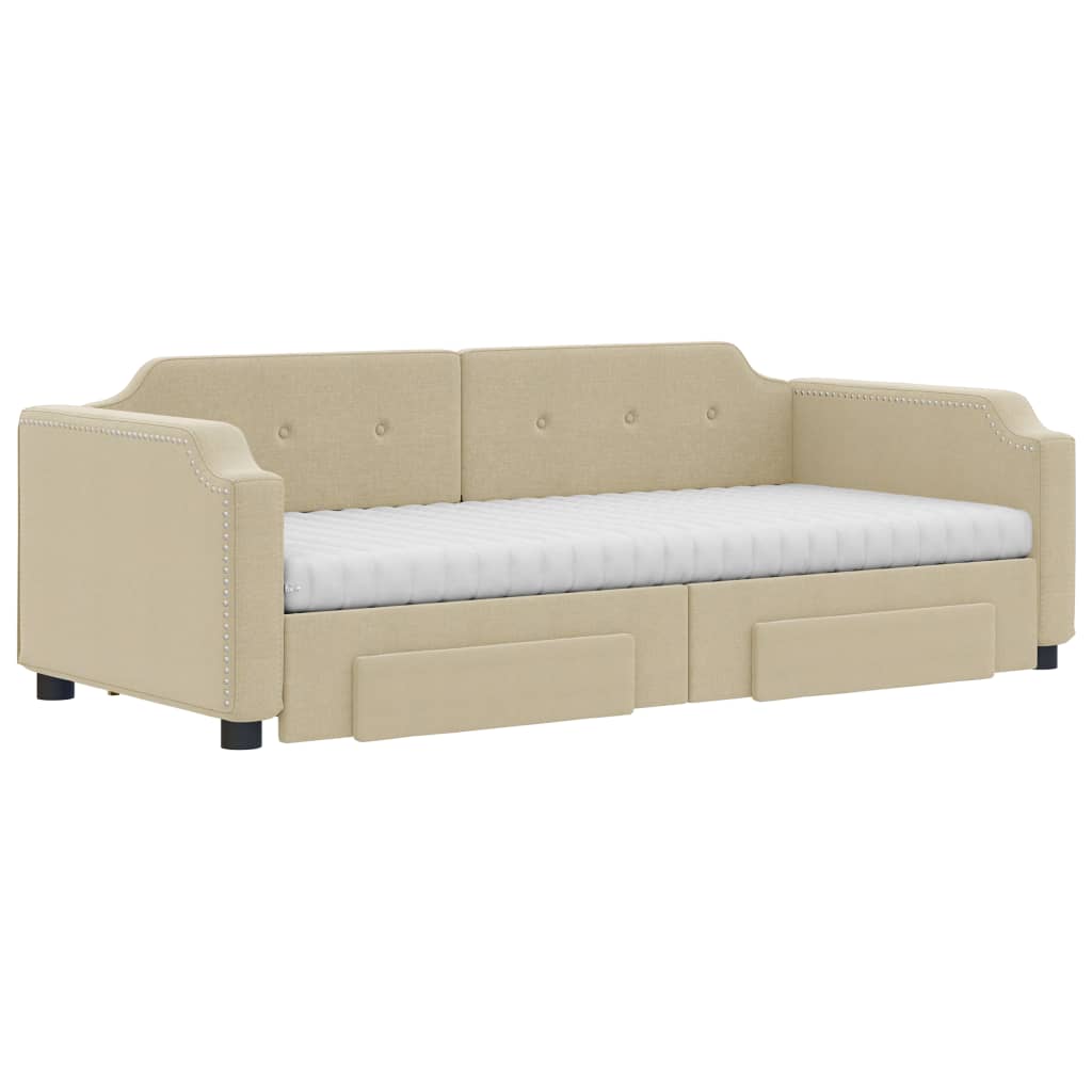 vidaXL Slaapbank met onderschuifbed en lades 80x200 cm stof crèmekleur, foto 2