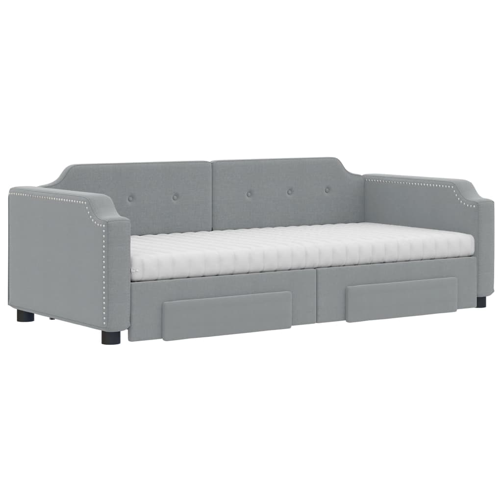 vidaXL Slaapbank met onderschuifbed en lades 90x200 cm stof lichtgrijs afbeelding