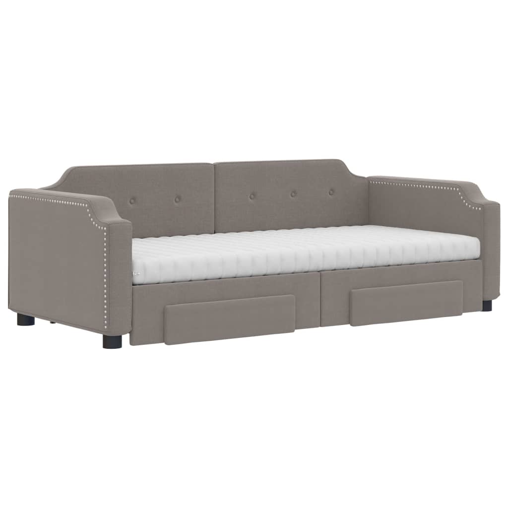 vidaXL Slaapbank met onderschuifbed en lades 90x200 cm stof taupe afbeelding