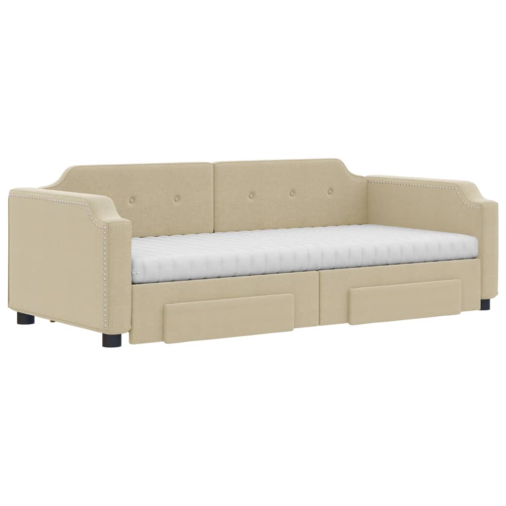 vidaXL Slaapbank met onderschuifbed en lades 90x200 cm stof crèmekleur, foto 2