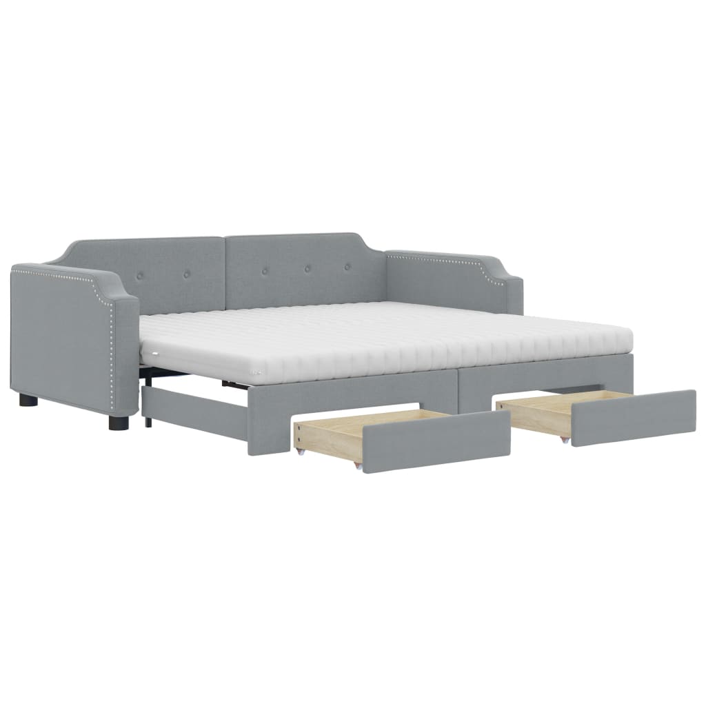 vidaXL Slaapbank onderschuifbed en lades 100x200 cm stof lichtgrijs grijs, foto 3