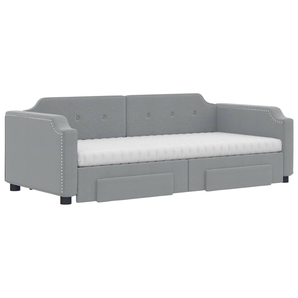 vidaXL Sofa rozsuwana z szufladami, jasnoszara, 100x200 cm, tkanina