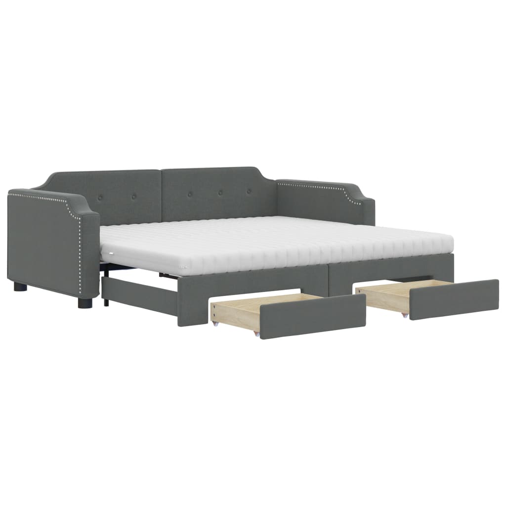 vidaXL Slaapbank onderschuifbed en lades 100x200 cm stof donkergrijs grijs, foto 3