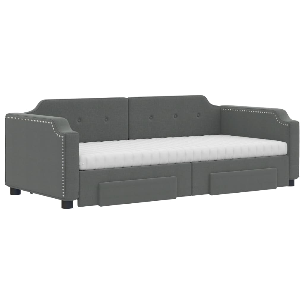 vidaXL Slaapbank onderschuifbed en lades 100x200 cm stof donkergrijs afbeelding