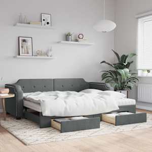 Válenda s přistýlkou a zásuvkami tmavě šedá 100 x 200 cm textil - obrázek 1