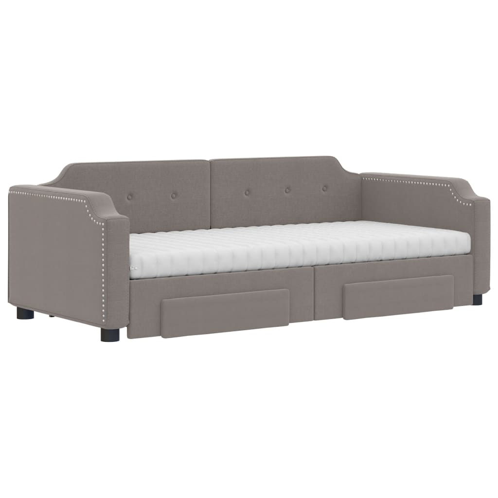 vidaXL Slaapbank met onderschuifbed en lades 100x200 cm stof taupe, foto 2