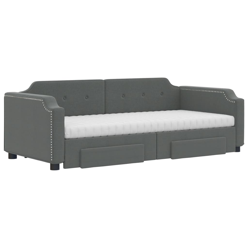 vidaXL Slaapbank onderschuifbed en lades 90x190 cm stof donkergrijs grijs, foto 2
