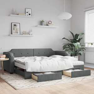 Válenda s přistýlkou a zásuvkami tmavě šedá 90 x 190 cm textil - obrázek 1