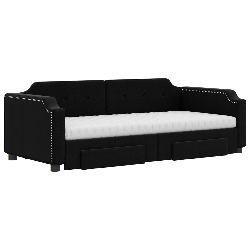 vidaXL Slaapbank met onderschuifbed en lades 90x190 cm stof zwart afbeelding