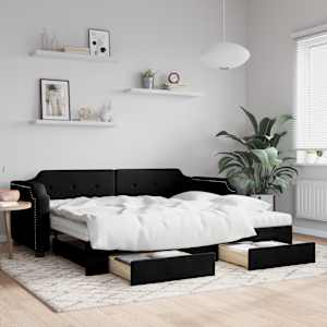 Válenda s přistýlkou a zásuvkami černá 90 x 190 cm textil - obrázek 1