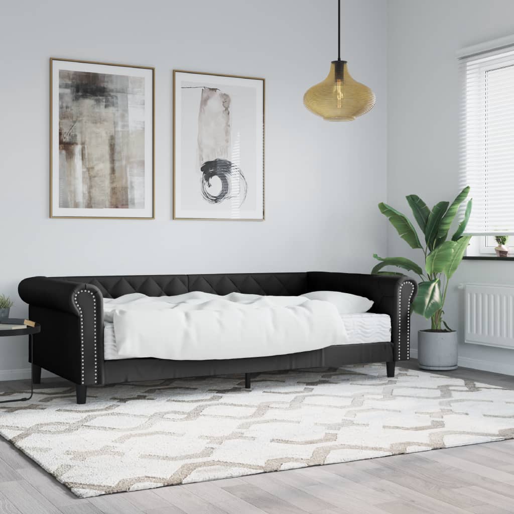 Daybed Kunstlæder - Sort / med madras / 90 x 200 cm