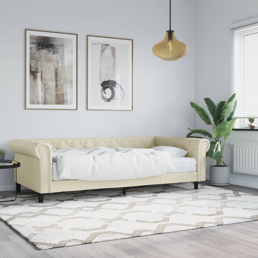 vidaXL daybed med madras 90x200 cm kunstlæder cremefarvet