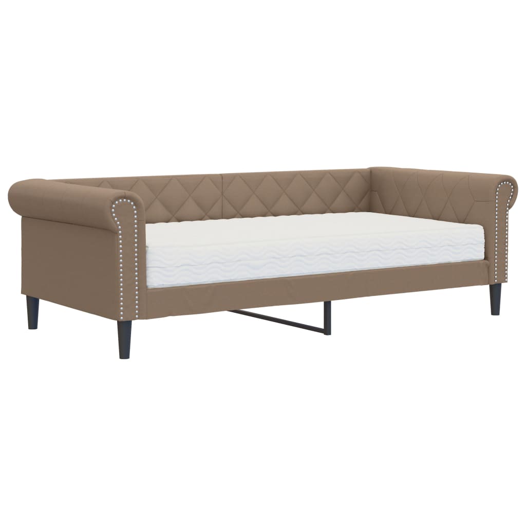 vidaXL Slaapbank met matras 90x200 cm kunstleer cappuccinokleurig bruin, foto 3