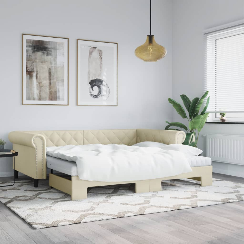 vidaXL daybed med udtræk 90x200 cm kunstlæder cremefarvet