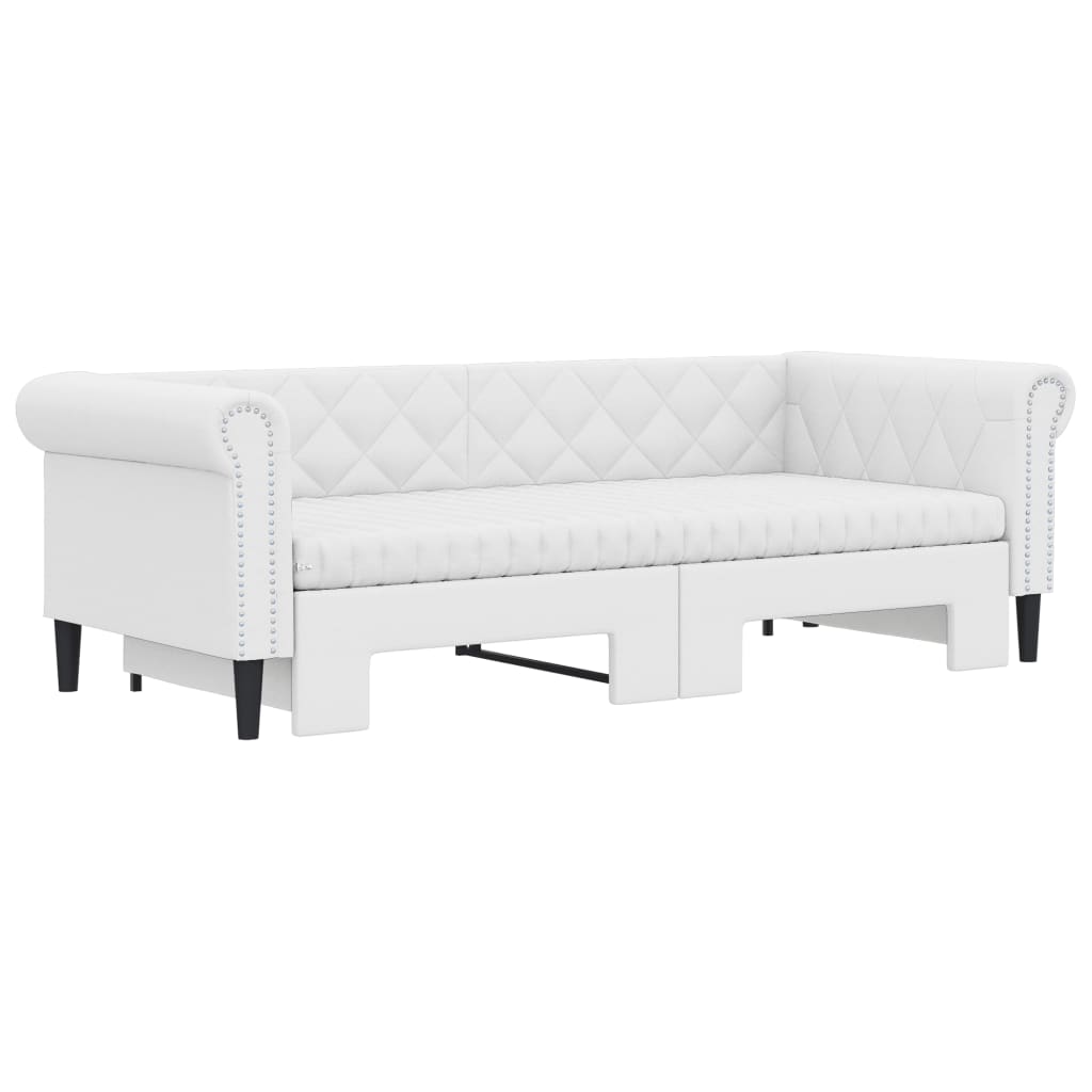 vidaXL Pat de zi cu extensie și saltele alb 90x200 cm piele ecologică