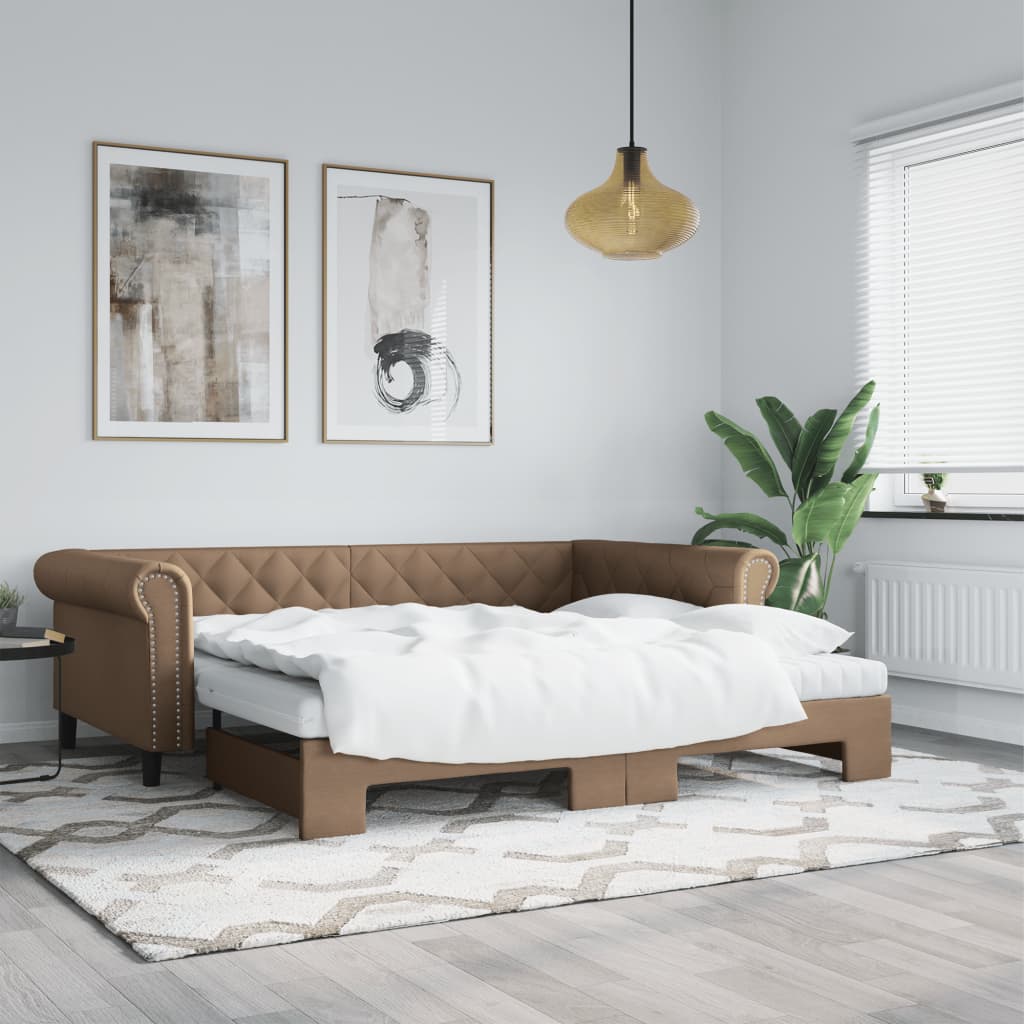 vidaXL Pat de zi cu extensie și saltele cappuccino 90x200 cm piele eco