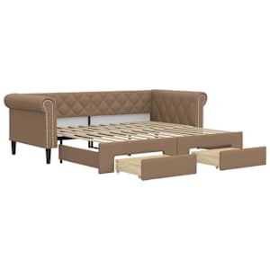 Válenda s přistýlkou a zásuvkami cappuccino 90x200cm umělá kůže - obrázek 2