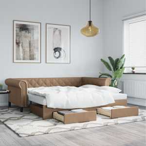 Válenda s přistýlkou a zásuvkami cappuccino 90x200cm umělá kůže - obrázek 1