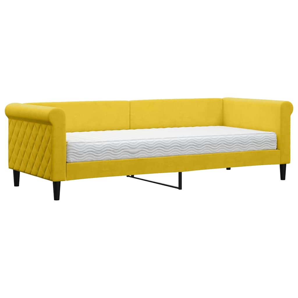 vidaXL Pat de zi cu saltea, galben, 80x200 cm, catifea