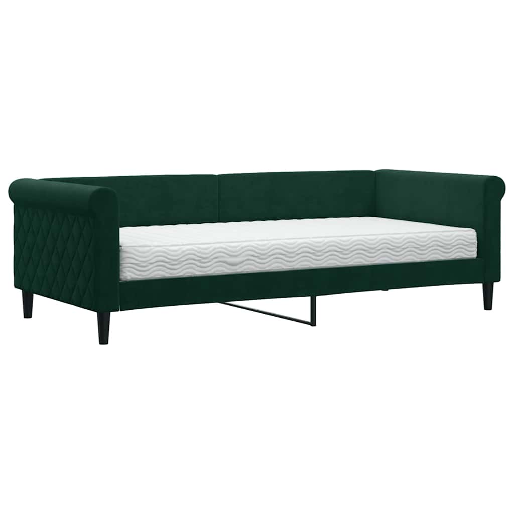 vidaXL Válenda s matrací tmavě zelená 90 x 200 cm samet
