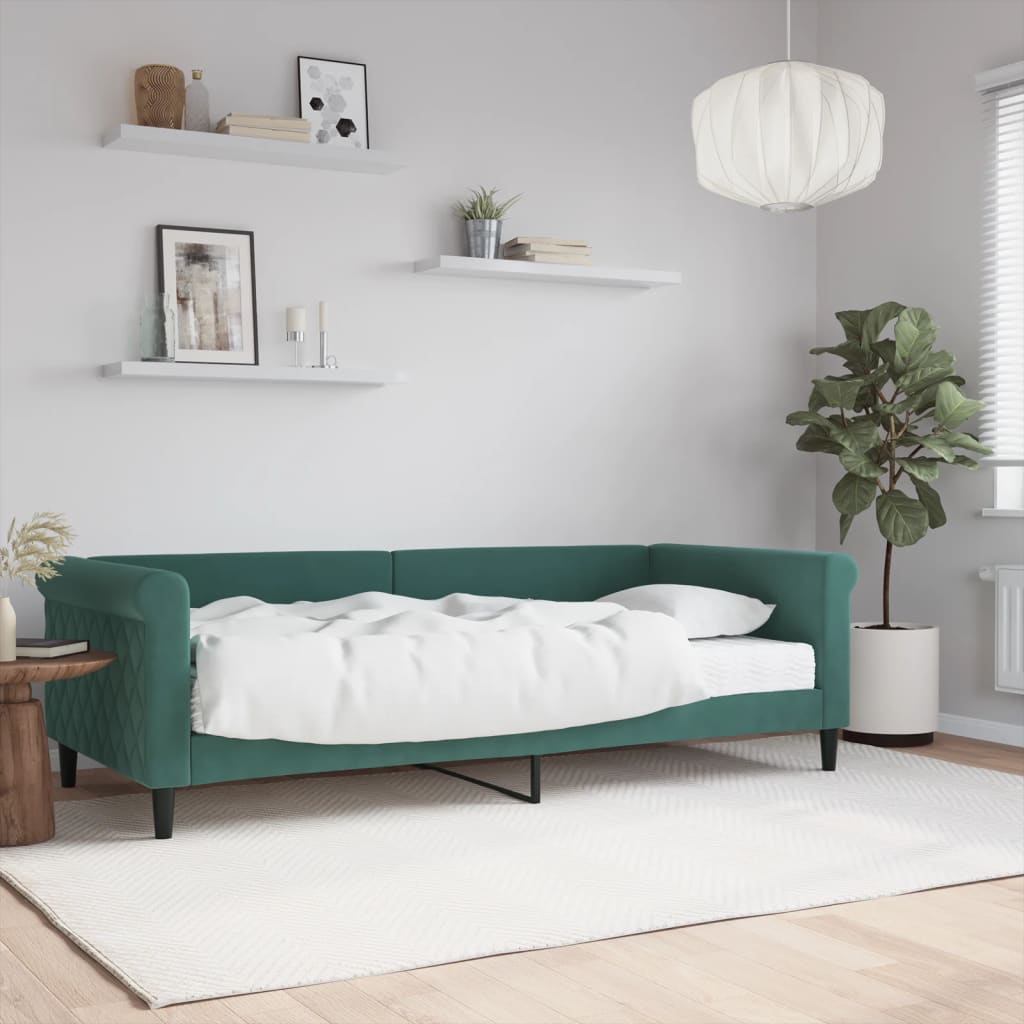 vidaXL Lit de jour avec matelas vert foncé 90x200 cm velours