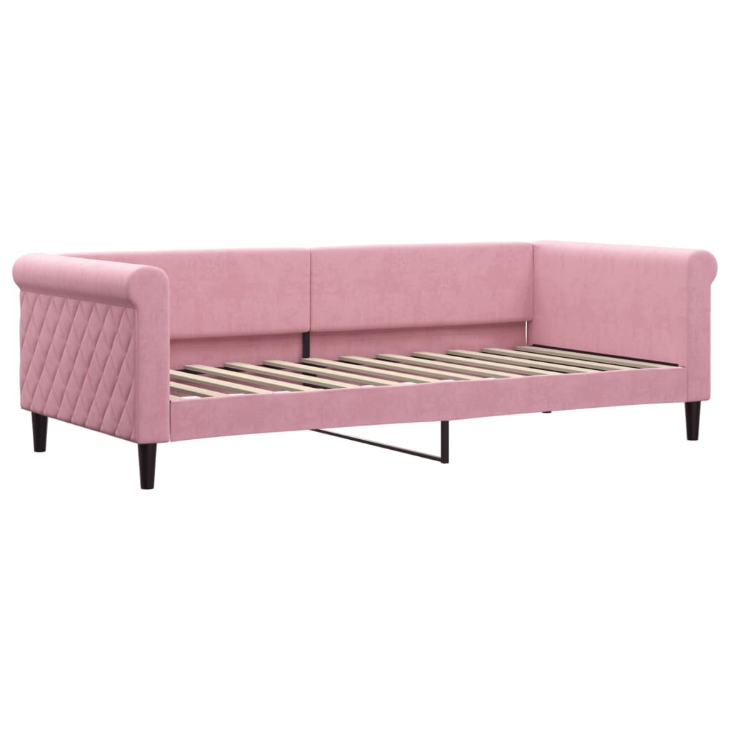 vidaXL Slaapbank met matras 90x200 cm fluweel roze afbeelding