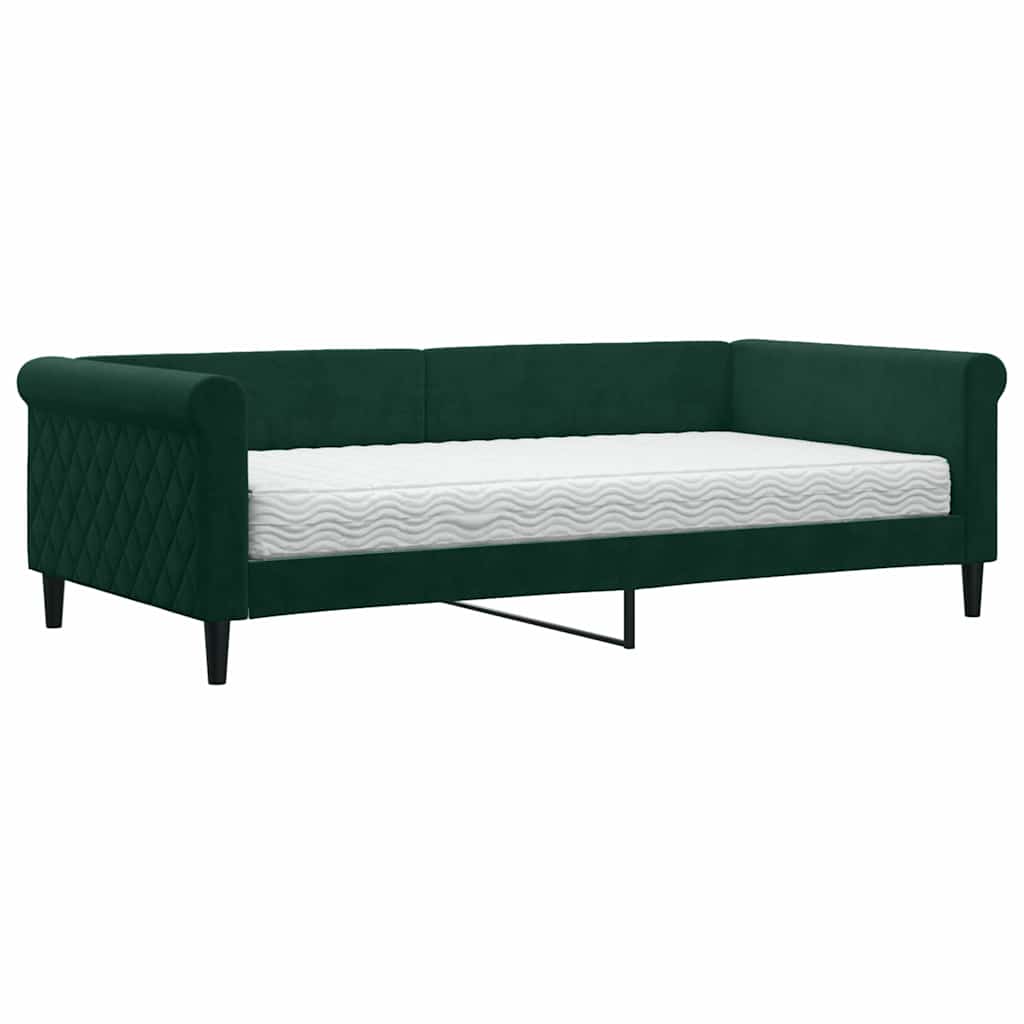 vidaXL Slaapbank met matras 100x200 cm fluweel donkergroen groen, foto 3