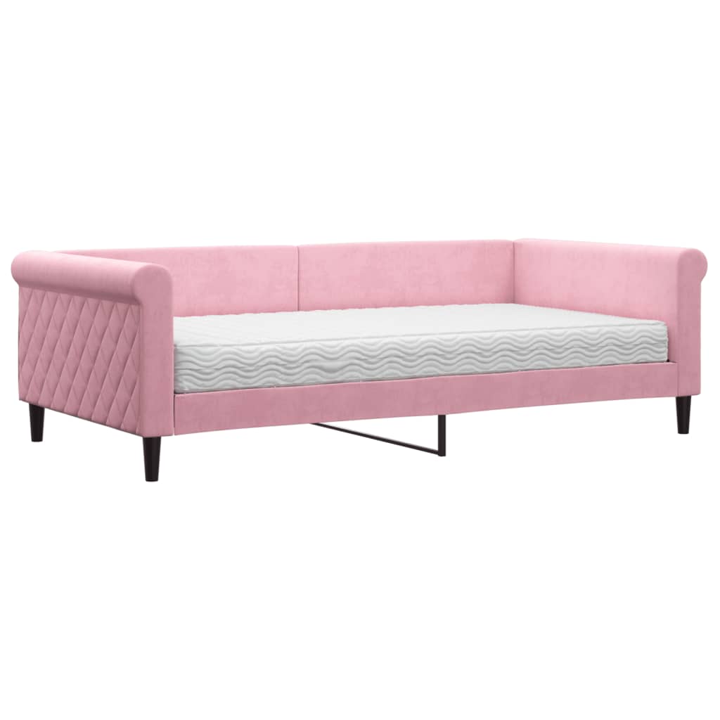 vidaXL Slaapbank met matras 100x200 cm fluweel roze, foto 3