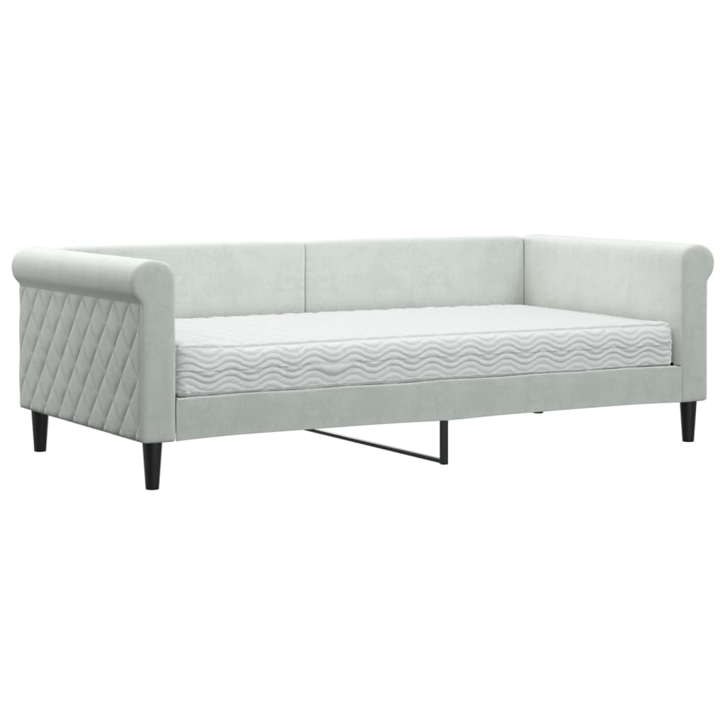 vidaXL Slaapbank met matras 90x190 cm fluweel lichtgrijs grijs, foto 3