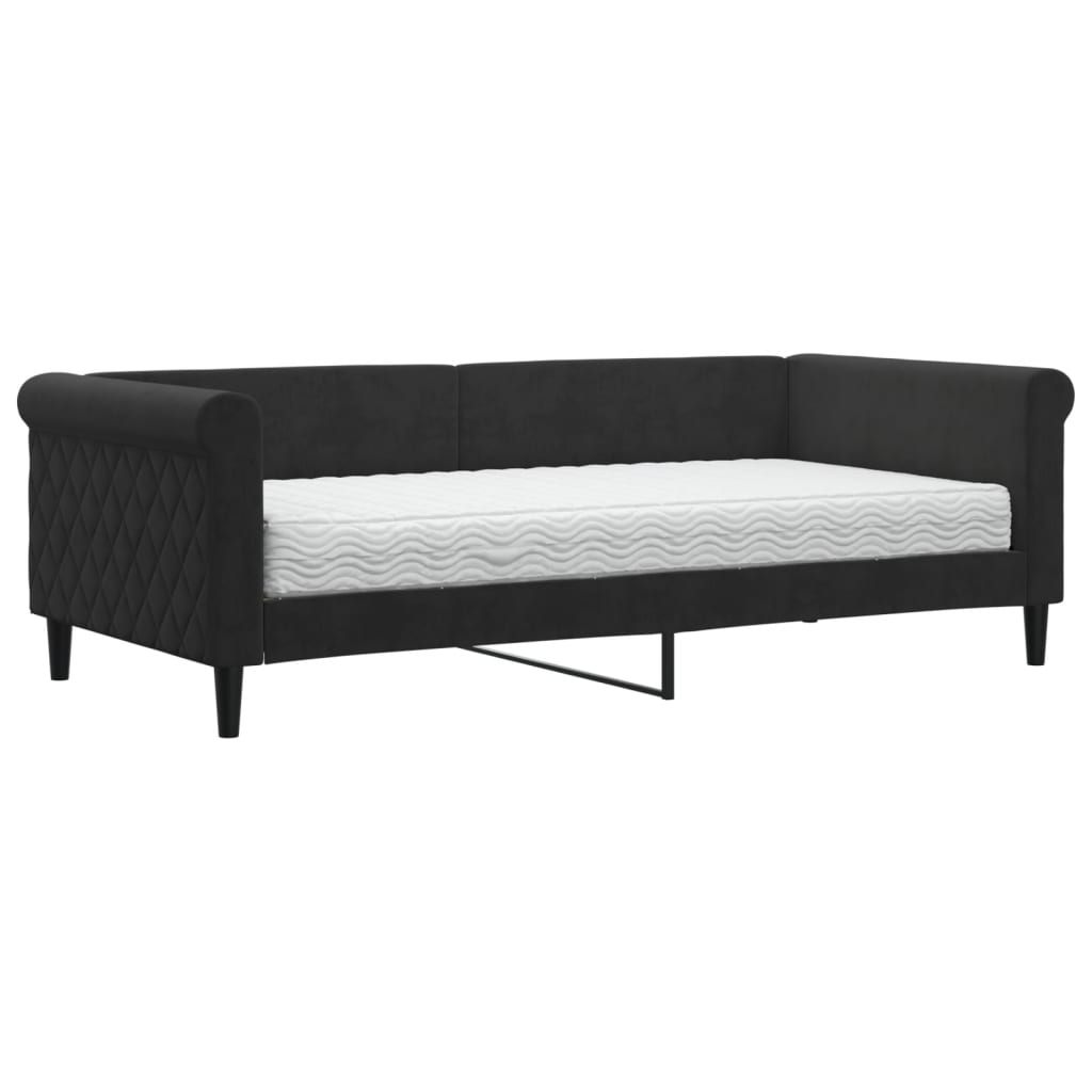 vidaXL Pat de zi cu saltea, negru, 90x190 cm, catifea