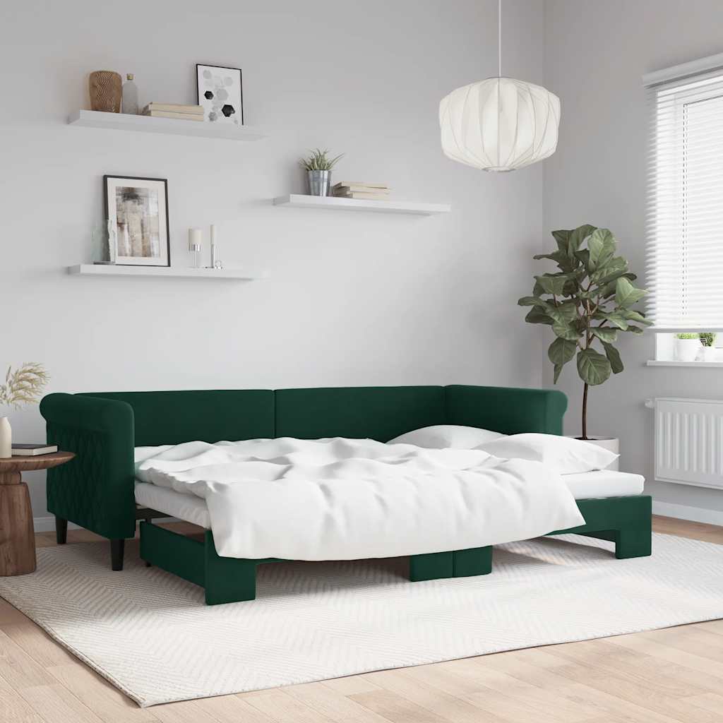 vidaXL daybed med udtræk 80x200 cm velour mørkegrøn