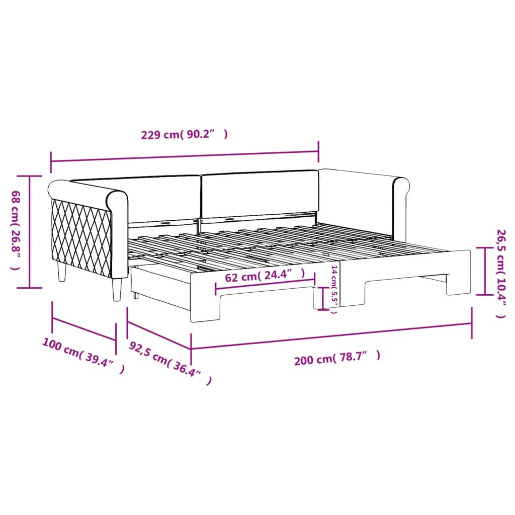 Sofa rozsuwana, niebieska, 90x200 cm, aksamit