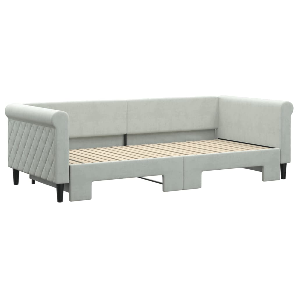 vidaXL Slaapbank met onderschuifbed 90x200 cm fluweel lichtgrijs afbeelding