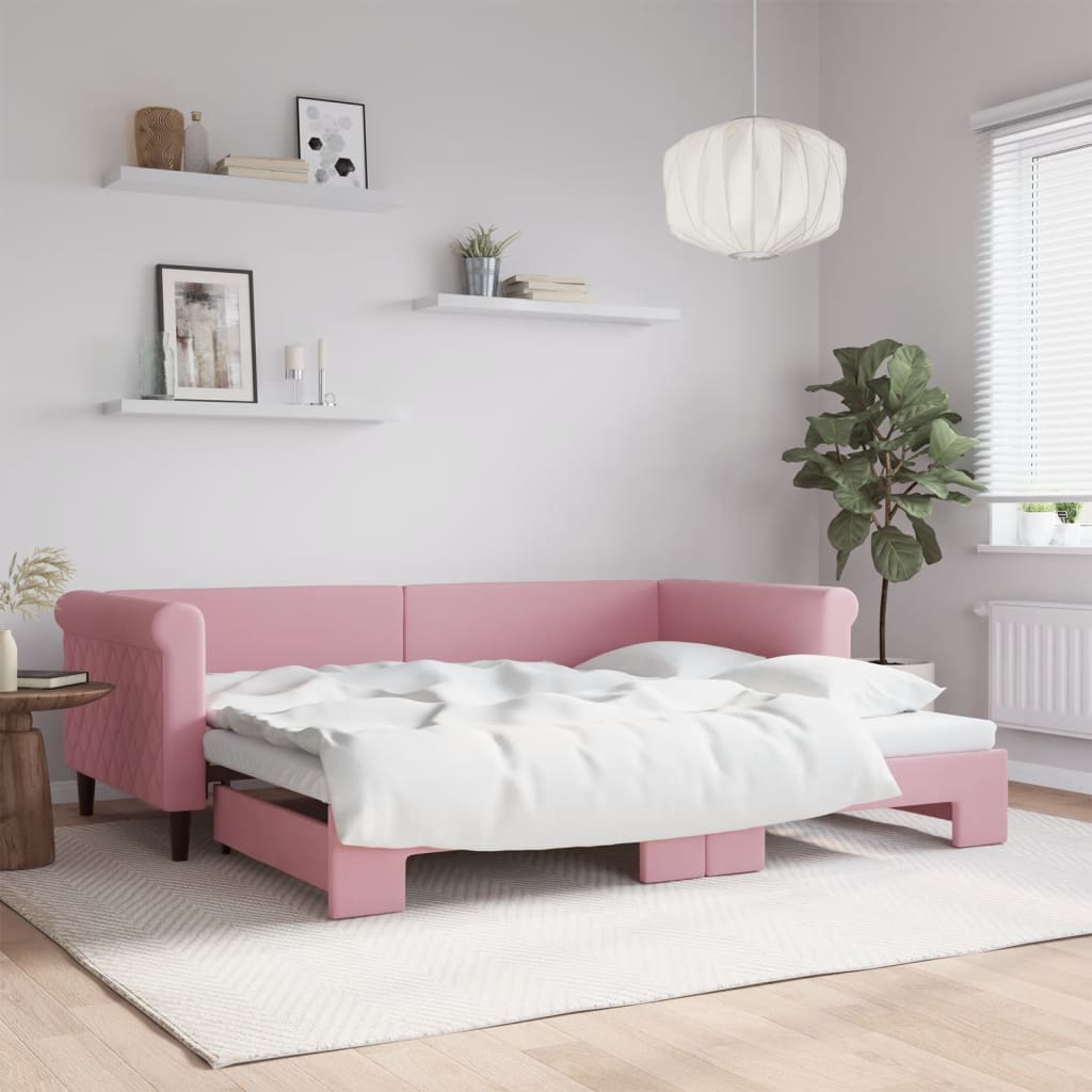 Tagesbett Ausziehbar Rosa 90×200 cm Samt