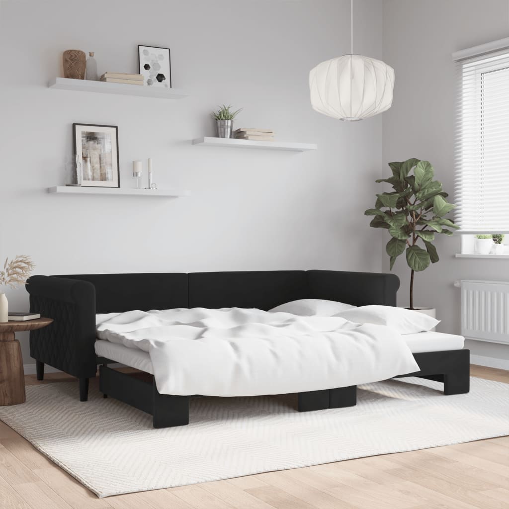 vidaXL daybed med udtræk 90x200 cm velour sort