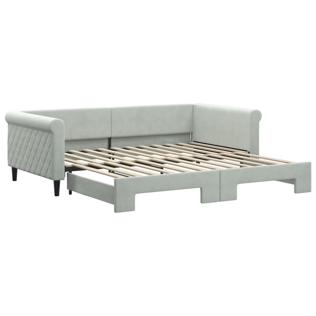 vidaXL Pat de zi cu extensie, gri deschis, 100x200 cm, catifea