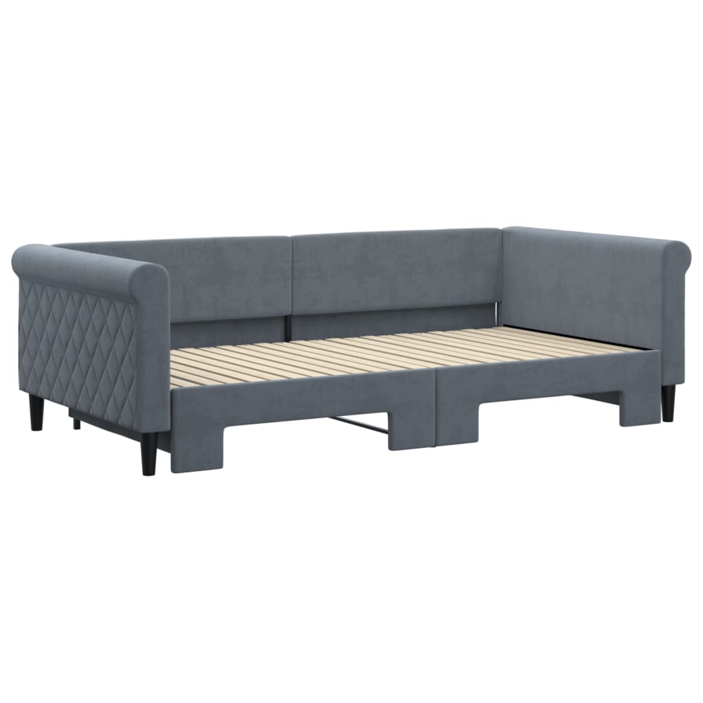vidaXL Slaapbank met onderschuifbed 100x200 cm fluweel donkergrijs grijs, foto 2
