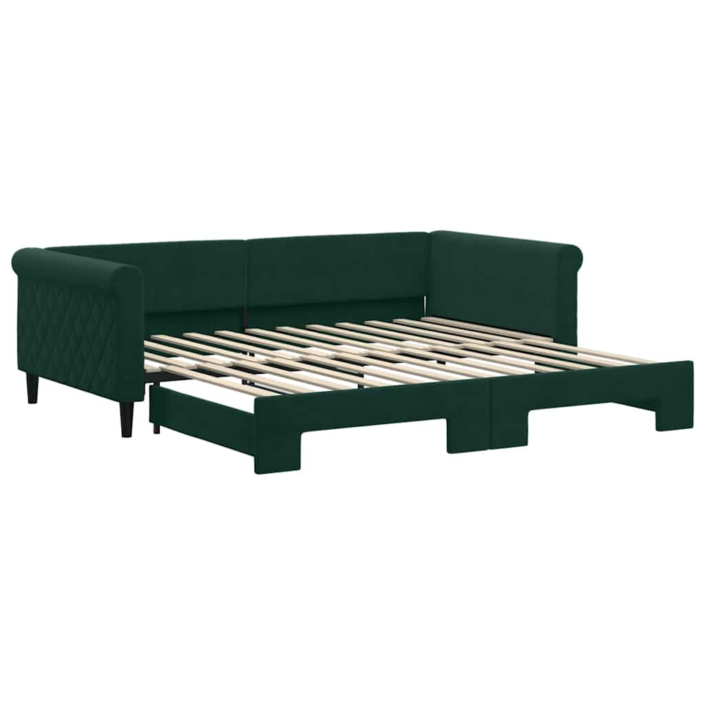 vidaXL Slaapbank met onderschuifbed 100x200 cm fluweel donkergroen groen, foto 3
