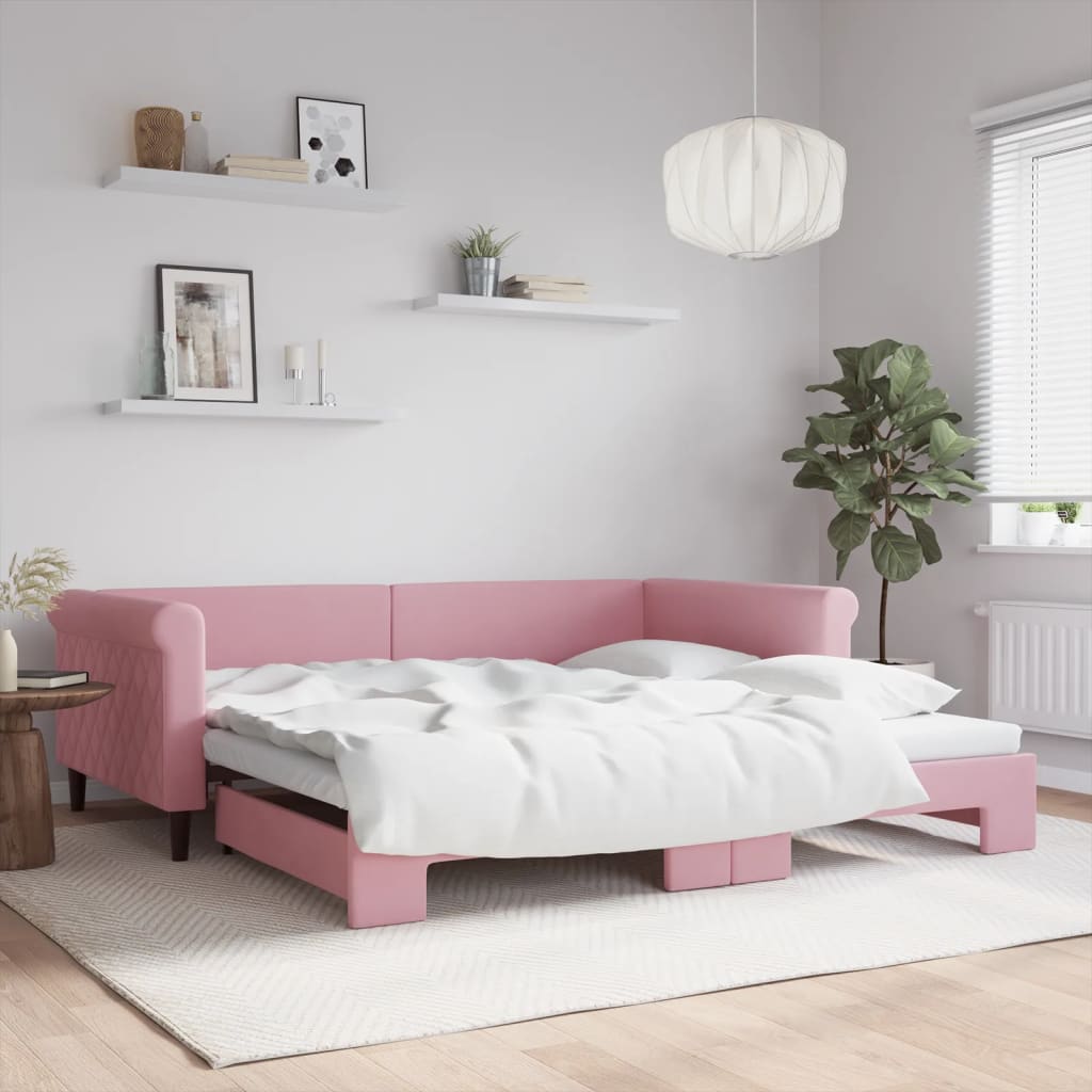 Dagseng med udtræk 100 x 200 cm i velour - lyserød