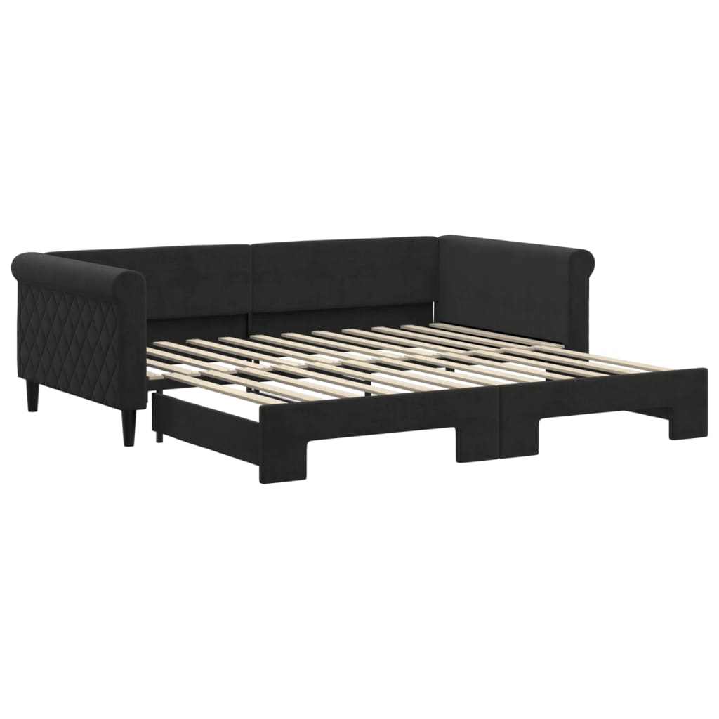 vidaXL Slaapbank met onderschuifbed 100x200 cm fluweel zwart, foto 3