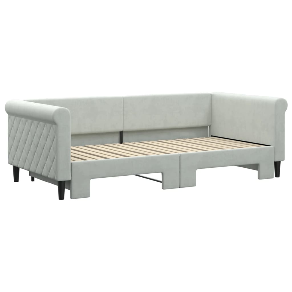 vidaXL Slaapbank met onderschuifbed 90x190 cm fluweel lichtgrijs afbeelding