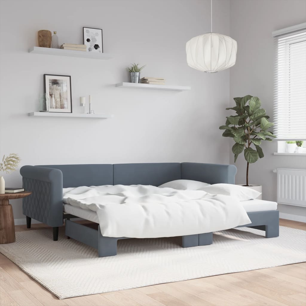 vidaXL daybed med udtræk 90x190 cm velour mørkegrå