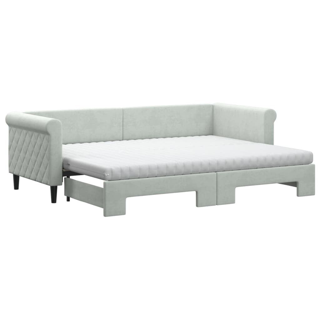 vidaXL Válenda s přistýlkou a matracemi světle šedá 80 x 200 cm samet