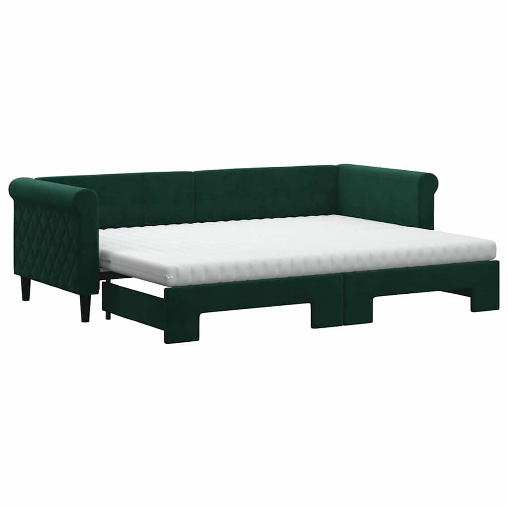 vidaXL Válenda s přistýlkou a matracemi tmavě zelená 80 x 200 cm samet