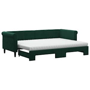 Válenda s přistýlkou a matracemi tmavě zelená 80 x 200 cm samet - obrázek 2